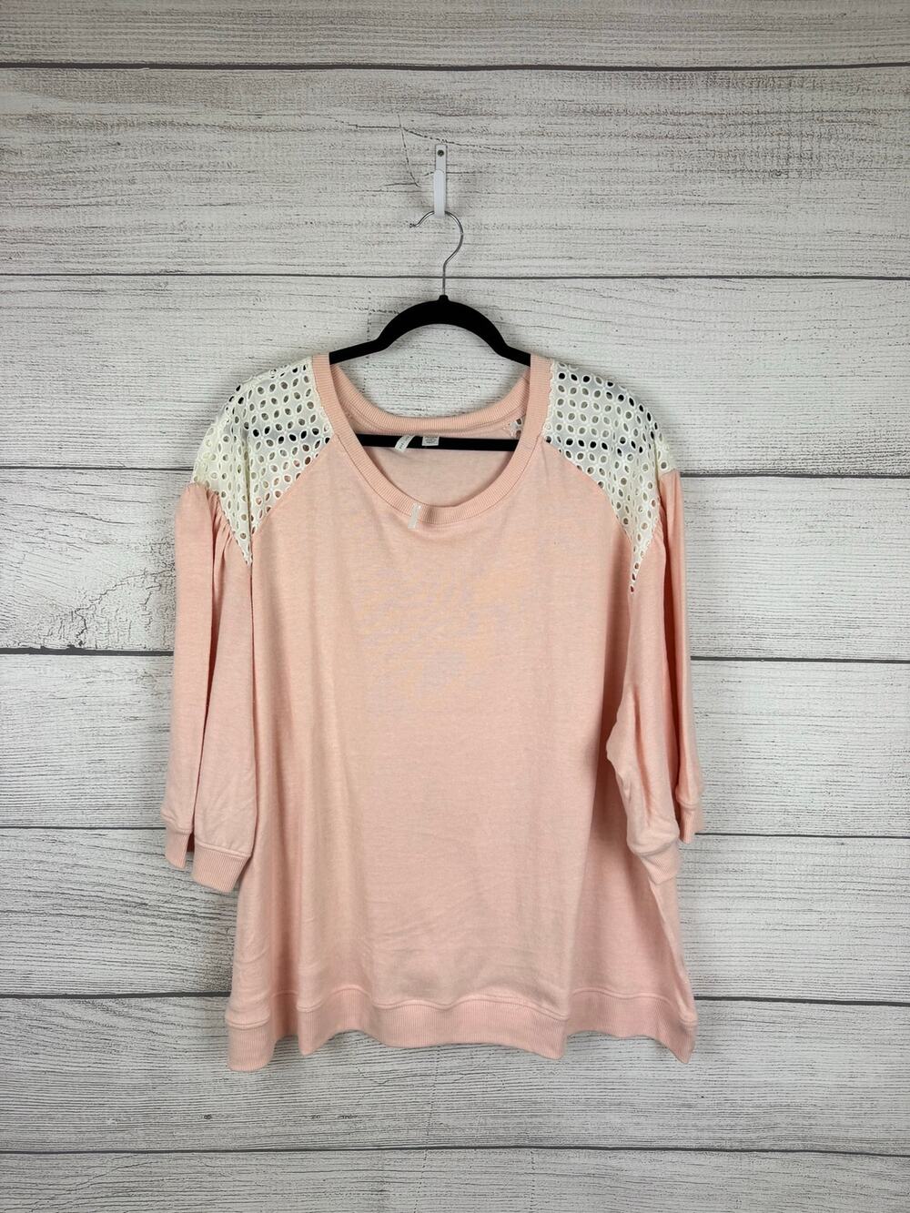 Cato Plus Size Peachy Pink Eyelet Shoulder Blouse Size 26/28W